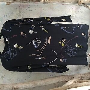 Native Youth Women's Size XS Abstract Floral Print Black Long Sleeve Dress